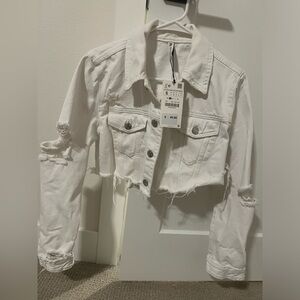 Zara cropped destroyed jean jacket